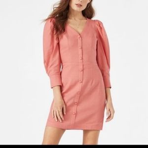 NWT JustFab Pink Button Down Puff Sleeve Dress